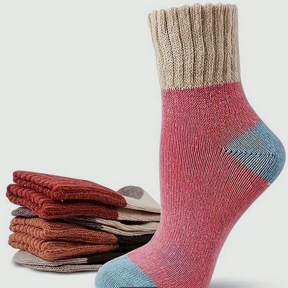 5 Pr Wool Blend Colorblock Socks Med - Picture 5 of 5